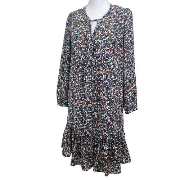 J.Crew Floral Print Dress Firey Sunset Relaxed Fit Ruffled Feminine Womens XXS - Picture 2 of 13